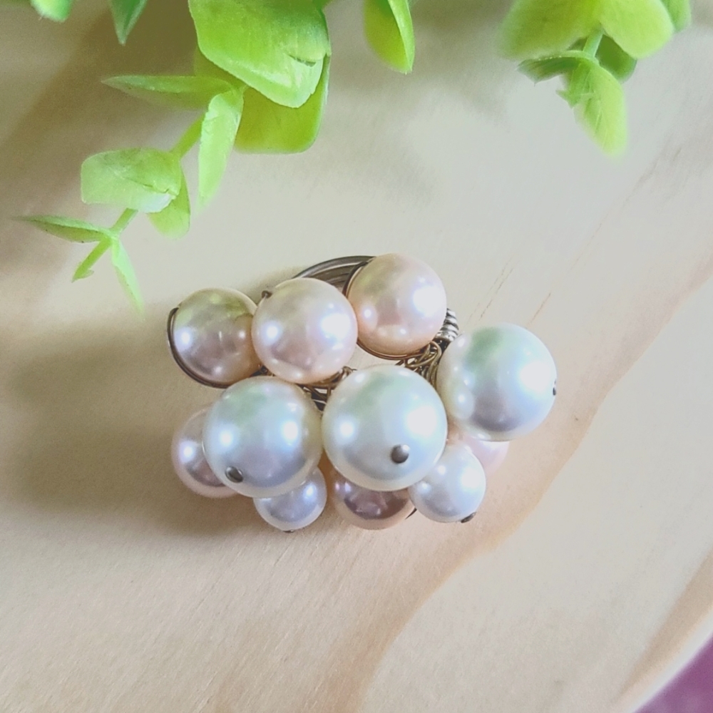 Pale Pink and White Pearl Cluster Ring